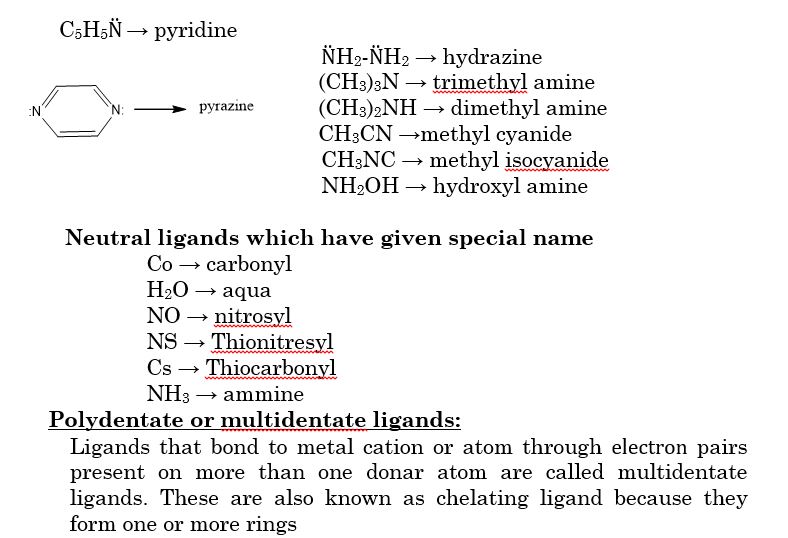 Neutral ligands which have given special name
